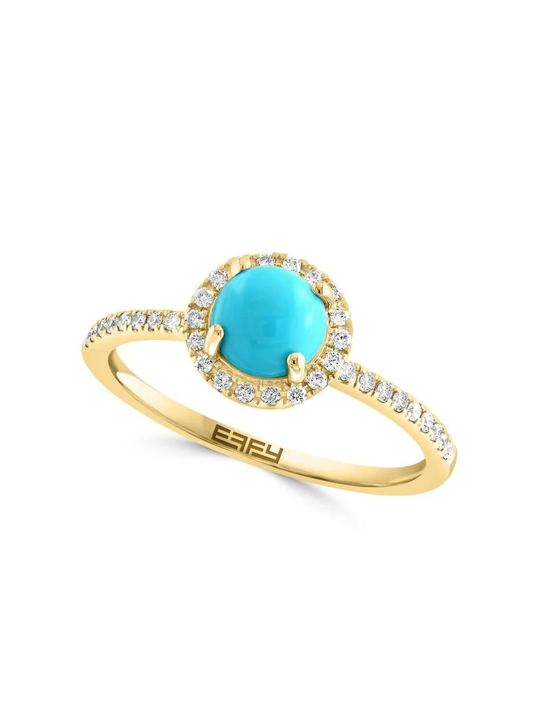 Effy 14K Yellow Gold, Turquoise 
0.17 TCW Diamond Ring