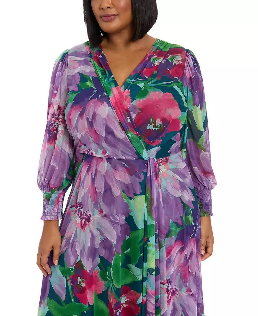 London Times Plus Size Printed Blouson-Sleeve Maxi Dress 3