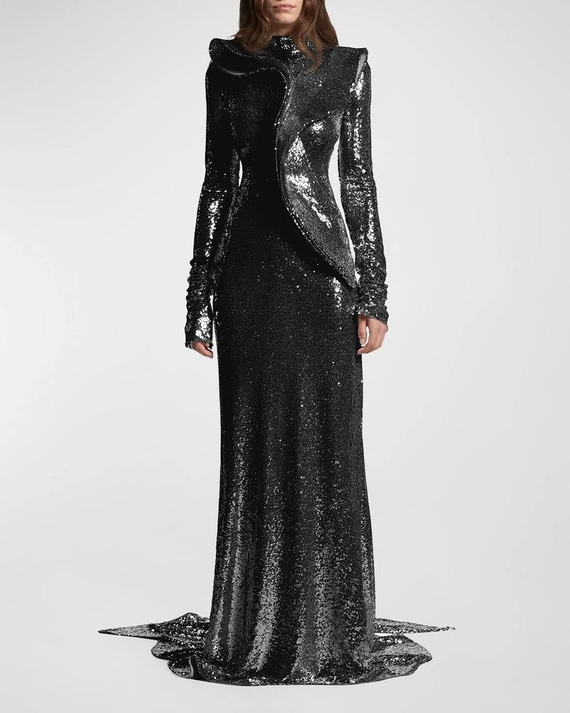 Maticevski Orbital Sequined Ruffle Long-Sleeve Gown 2