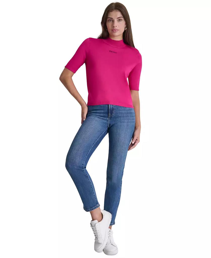 DKNY Petite Mock-Neck Embellished-Logo Sweater