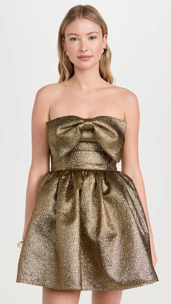 Self Portrait Gold Metallic Jacquard Mini Dress 6