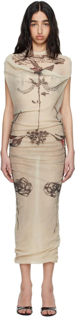 Jean Paul Gaultier Beige 'The Tattoo Rose and Bird' Maxi Dress 1