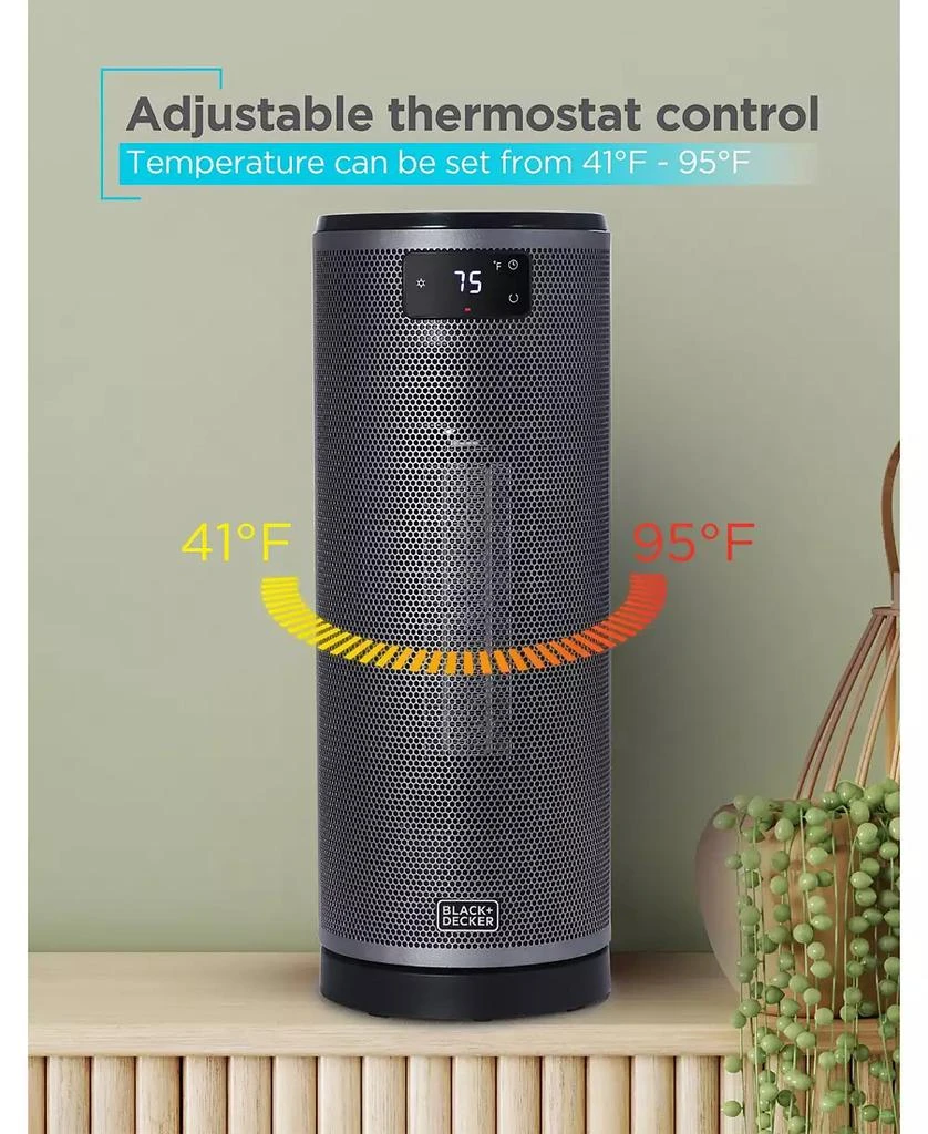 Black & Decker BLACK+DECKER Ceramic Oscillating Tower Heater with Remote Control, Space Heater with Digital LED Display, Adjustable Thermostat, Portable Heater with 3 Heat Settings up to 1500W, BHTC209, Black 4
