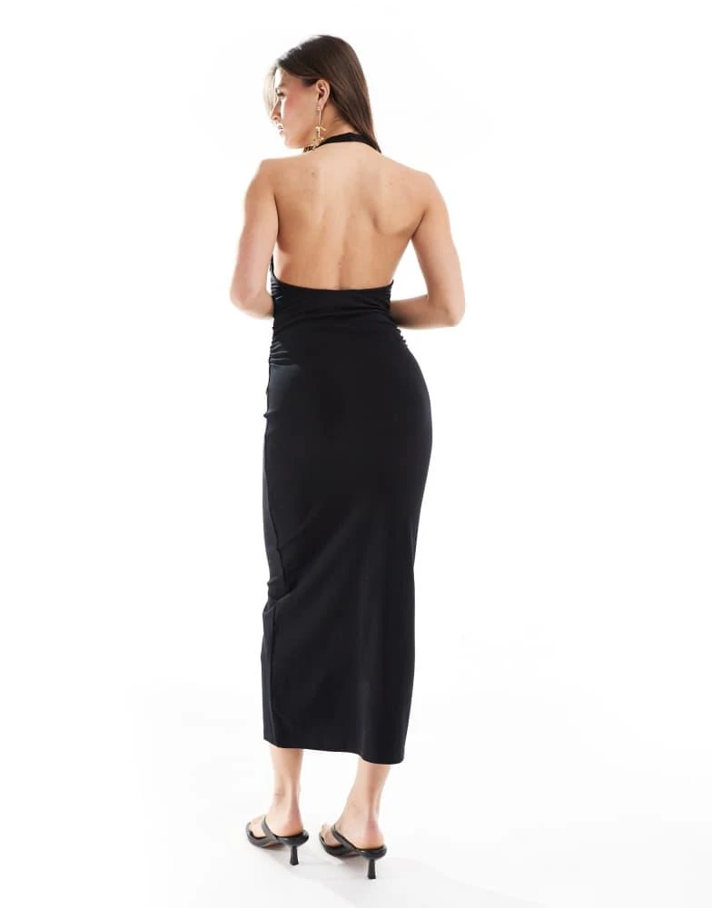 knee length dresses for ladies Recycled Knitted Rib Racer Neck Maxi Dress – InTheStyle main image 0