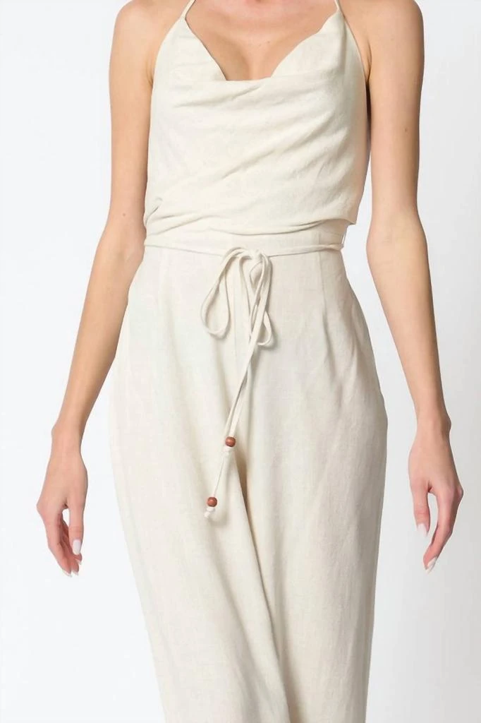 Aakaa Iris Cowl Tie Back Neck Backless Belted Jumpsuit In Cream 4