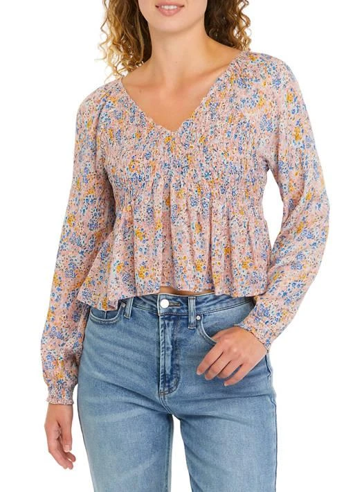 TRUE CRAFT Craft Blouson Sleeve Geometric Print Peplum Top 1