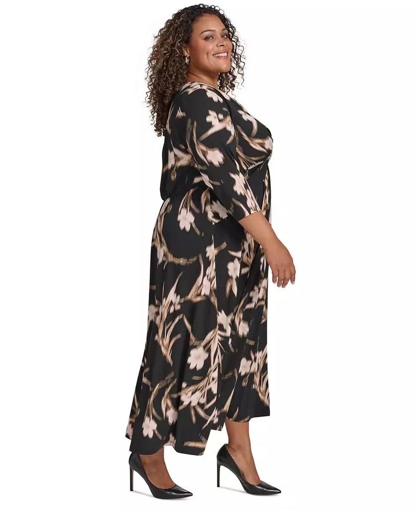 Calvin Klein Plus Size Printed Twist-Front 3/4-Sleeve Maxi Dress 3