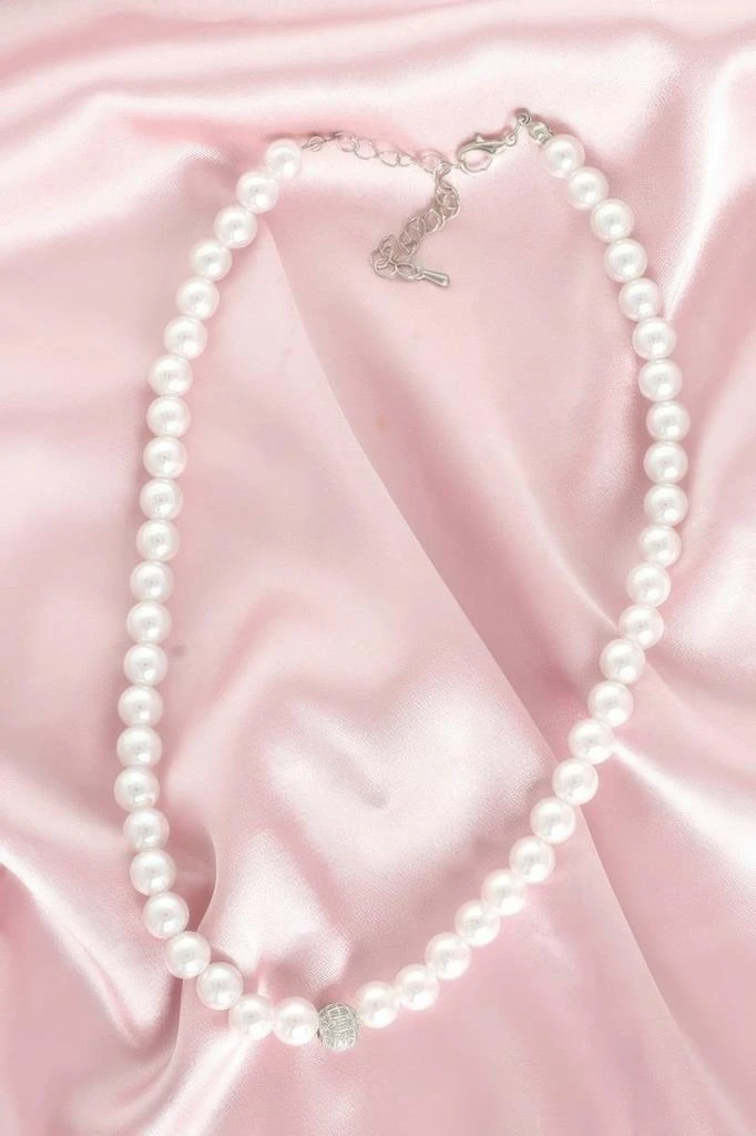 TRUEDAMES White Pearl Cubic Zirconia Pave Sphere Necklace