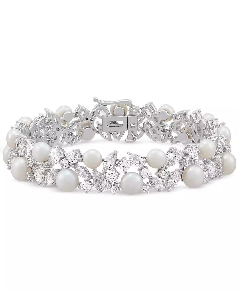 Arabella Cultured Freshwater Pearl (5 - 6-1/2mm) & Cubic Zirconia Statement Bracelet in Sterling Silver