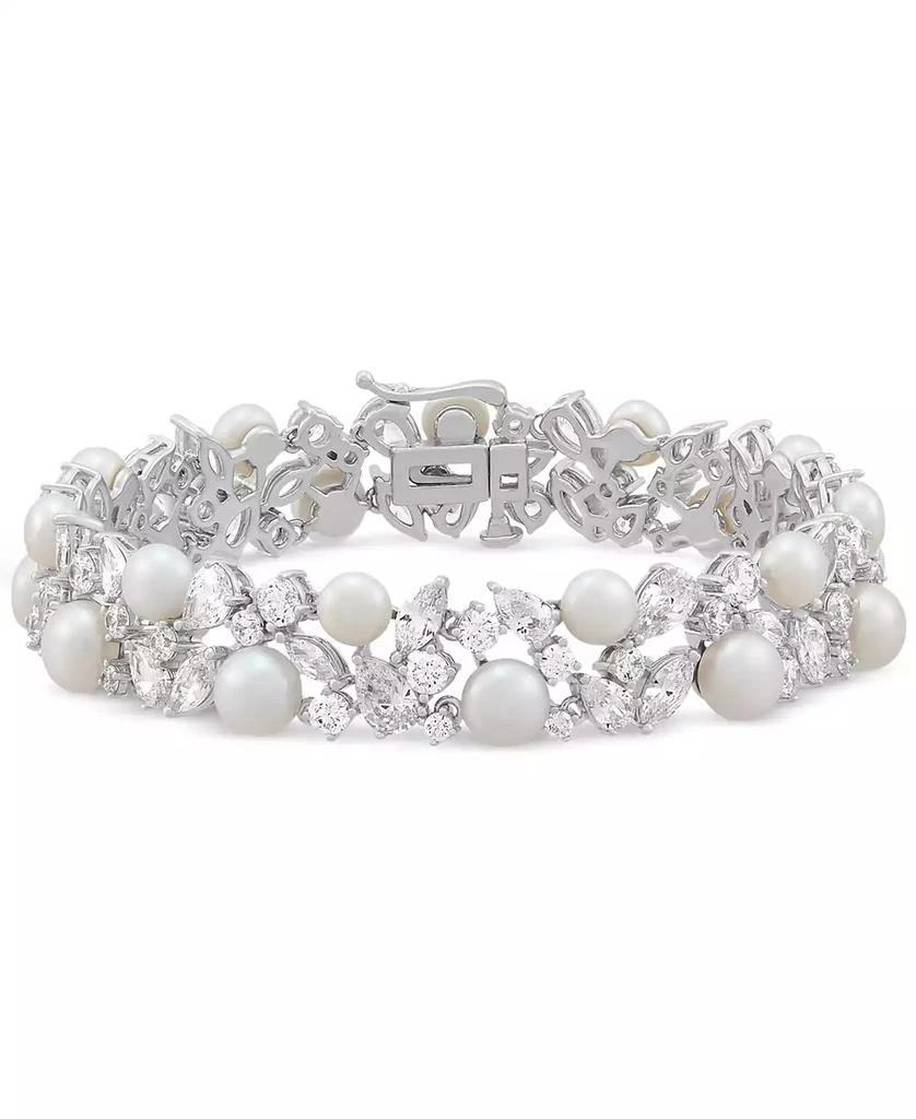 Arabella Cultured Freshwater Pearl (5 - 6-1/2mm) 
Cubic Zirconia Statement Bracelet in Sterling Silver