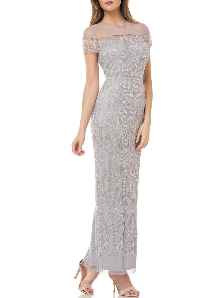 JS Collections Womens Beaded Illusion Yoke Evening Dress 2