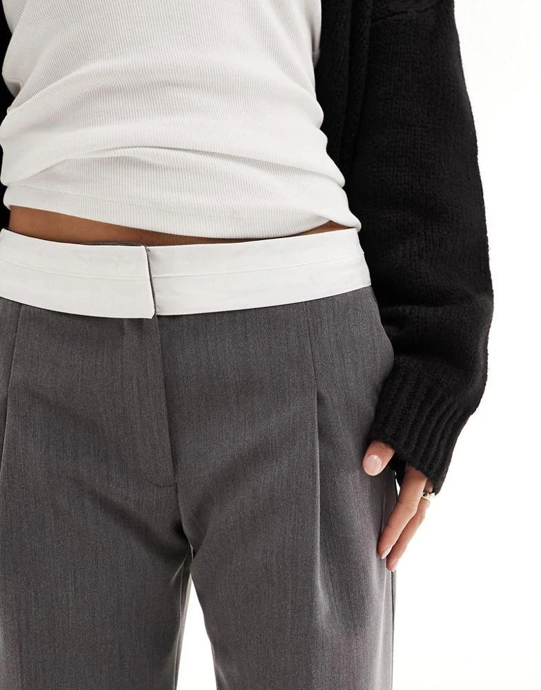 Miss Selfridge Miss Selfridge Petite fold over waistband trouser in grey 5