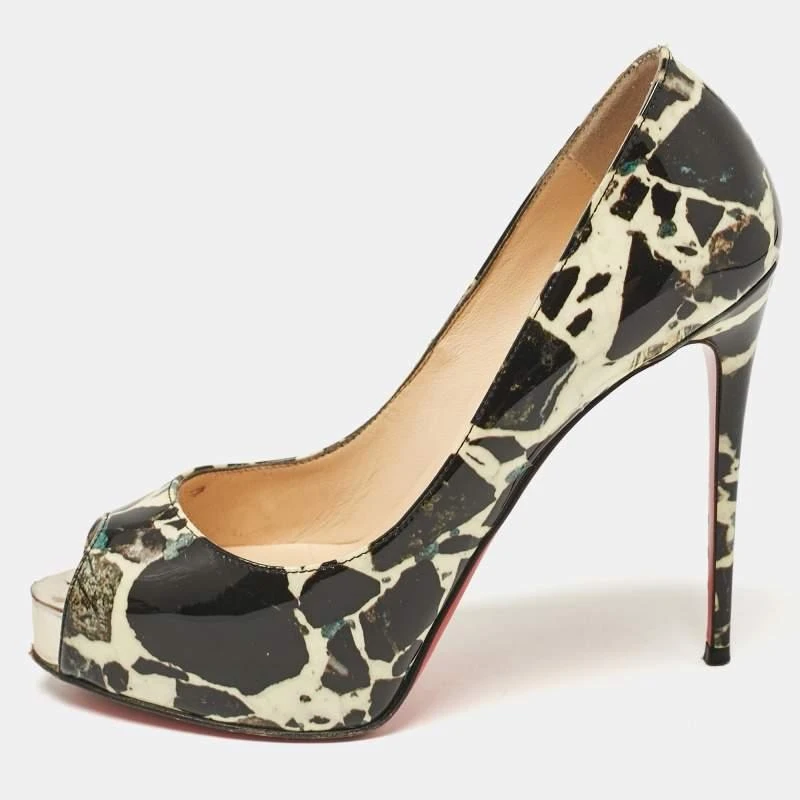 Christian Louboutin Christian Louboutin Black/Cream Printed Patent Leather New Very Prive Pumps Size 35 1