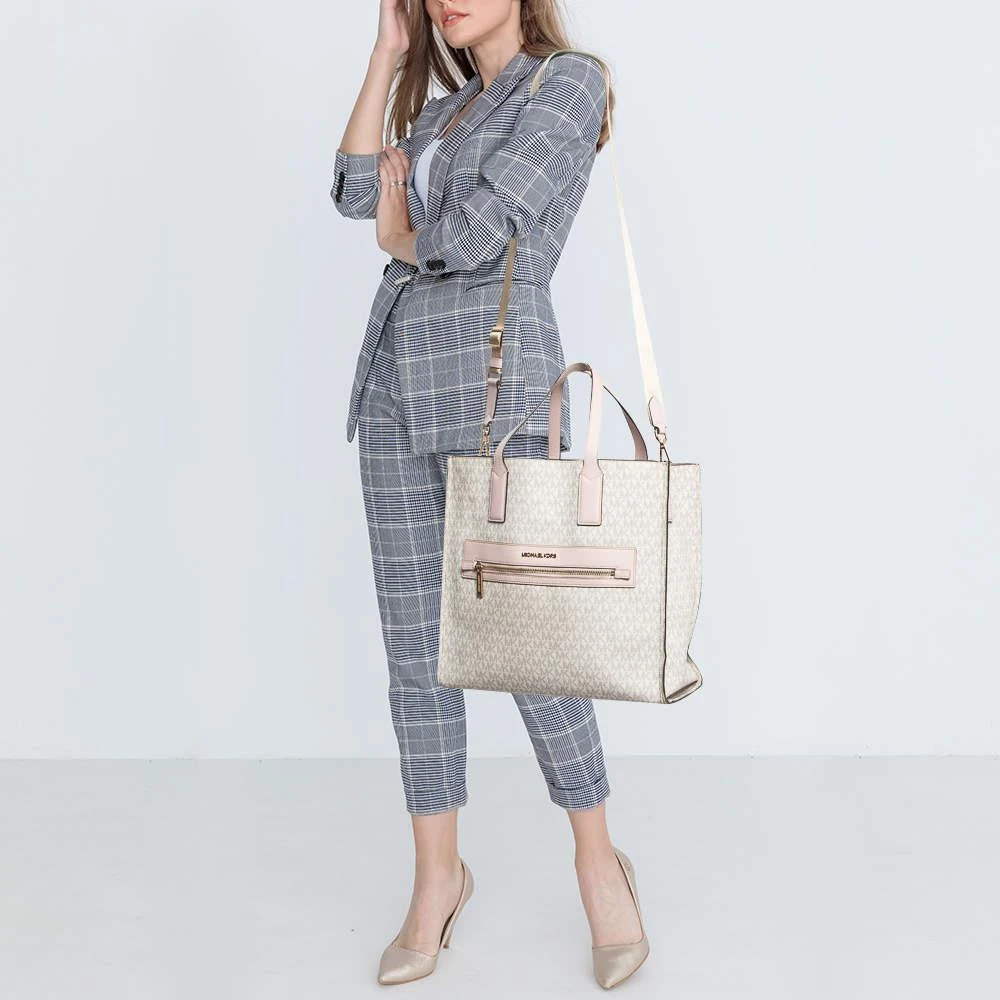 Michael Kors Michael Kors Off White/Pink Signature Coated Canvas Large Kenly Tote 2