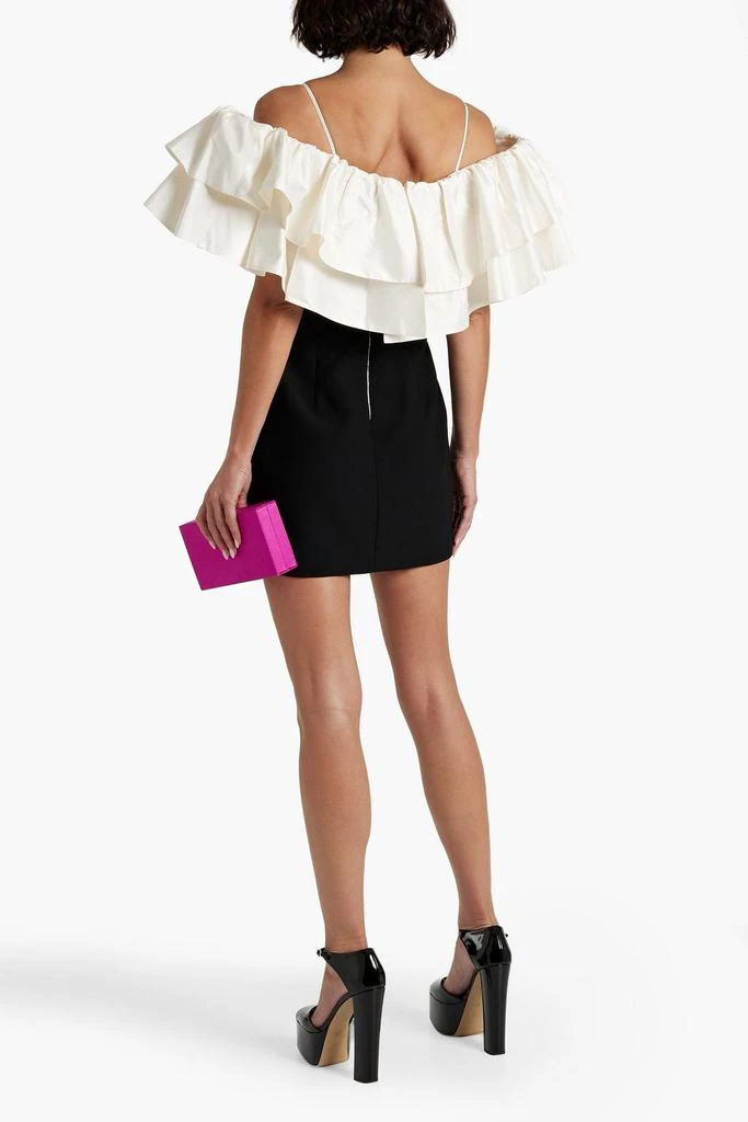 RASARIO Cold-shoulder ruffled taffeta and crepe mini dress 3