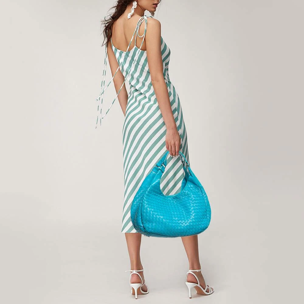 Bottega Veneta Bottega Veneta Blue Intrecciato Leather Small Campana Hobo 2