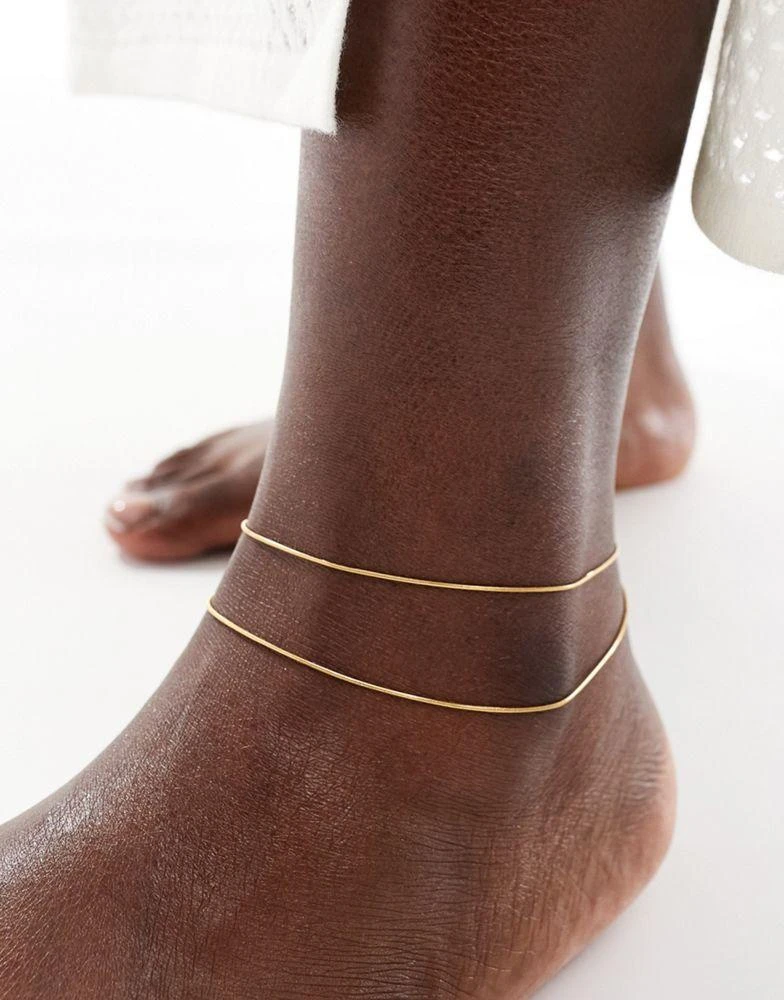 ASOS ASOS DESIGN Curve waterproof stainless steel anklet with multirow fine snake chain design in gold tone 1