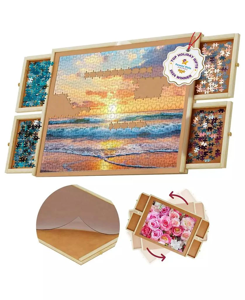 Beyond Innoventions Wooden Puzzle Table – Portable Jigsaw Organizer