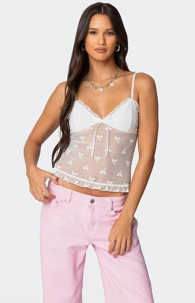 Edikted Polka Dot & Bow Sheer Tank Top 1
