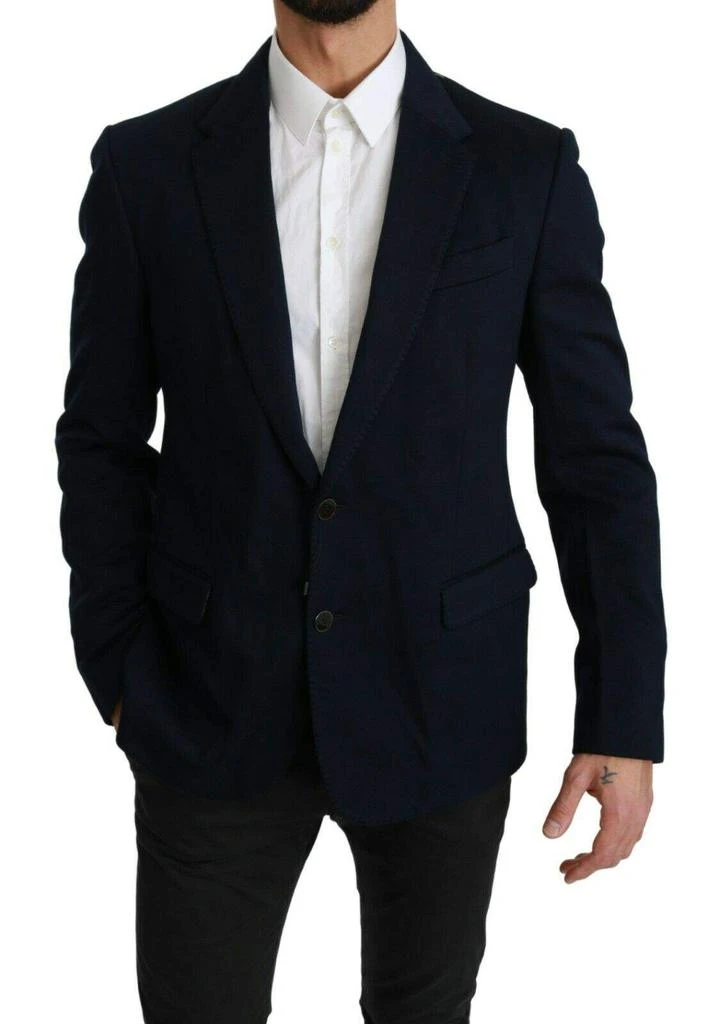 Dolce & Gabbana Dolce & Gabbana Blue Solid Cotton Silk Stretch Jacket Blazer 5