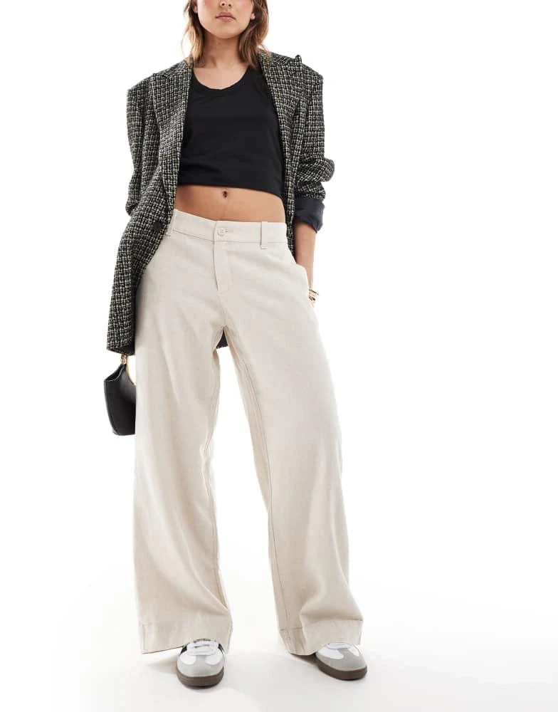 Shop Hollister low rise linen wide leg trouser in oatmeal on Sale