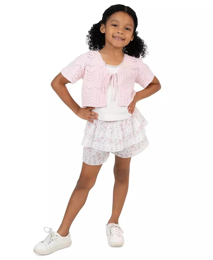 Rare Editions Girls
 2T-6X Crochet Short-Sleeve Cardigan, Cami Top and Skort, 3-Piece Set