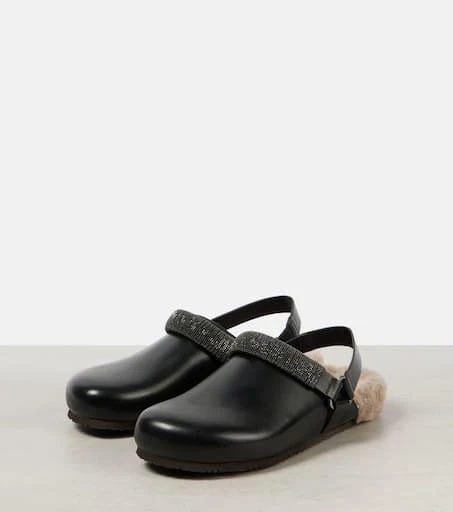 Brunello Cucinelli Monili shearling-lined leather clogs 5