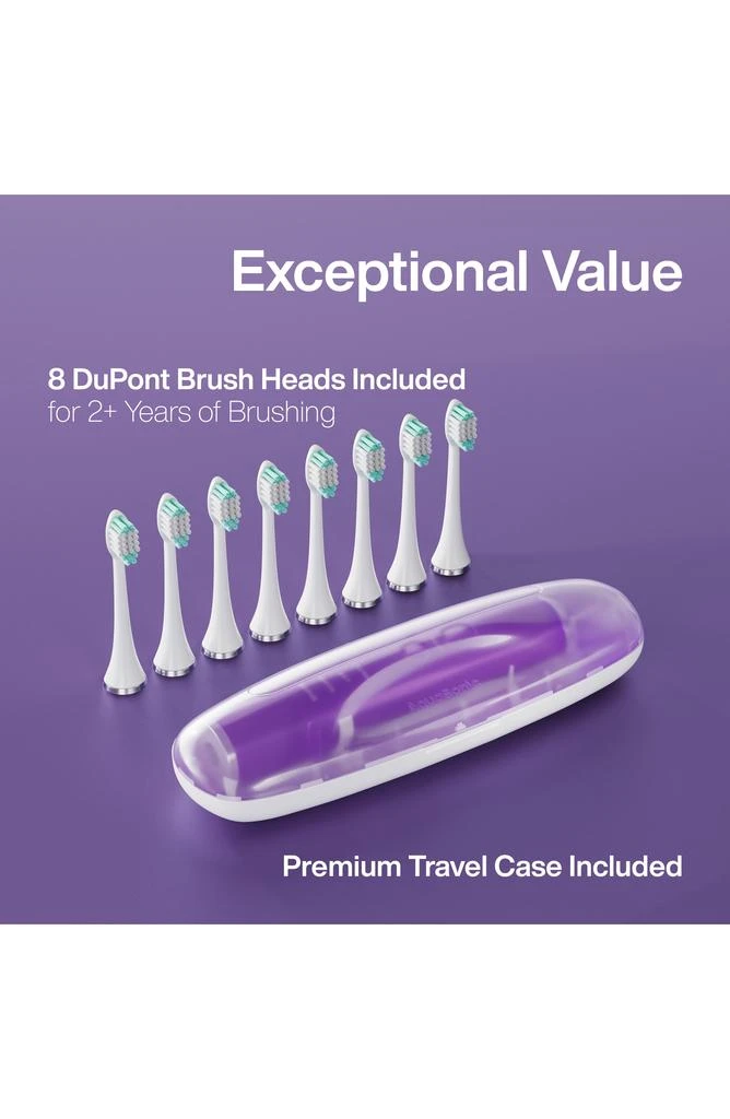 AquaSonic VIBE Series Satin Violet UltraSonic Whitening Toothbrush wiht 8 DuPont Brush Heads & Travel Case 3
