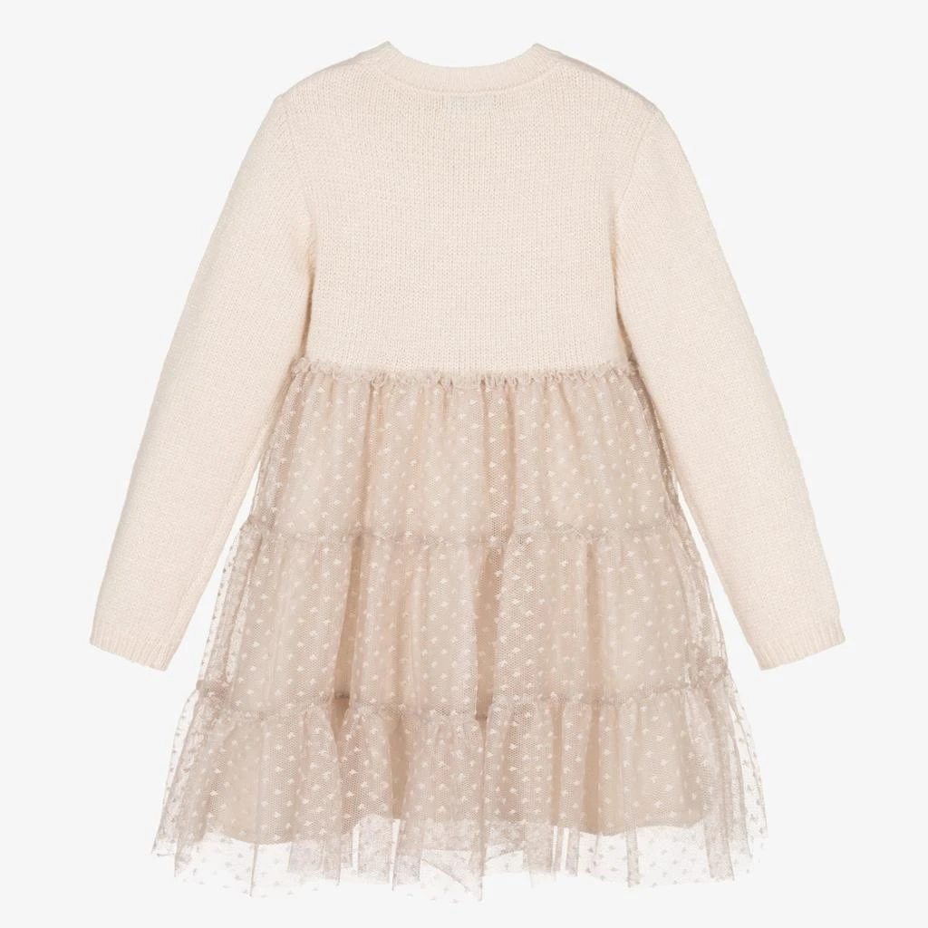 Mayoral Beige Daisy Overlay Tulle Dress 3