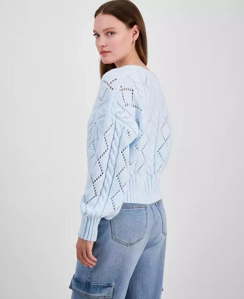 Hippie Rose Juniors' Pointelle Cable-Knit Cardigan 4
