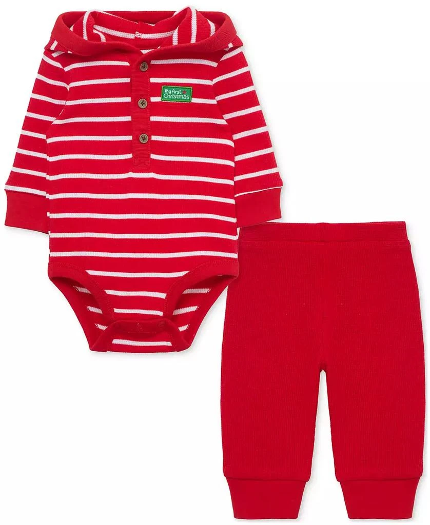 Little Me Baby My 1st Christmas Cotton Hooded Reindeer Bodysuit & Pants Set 2