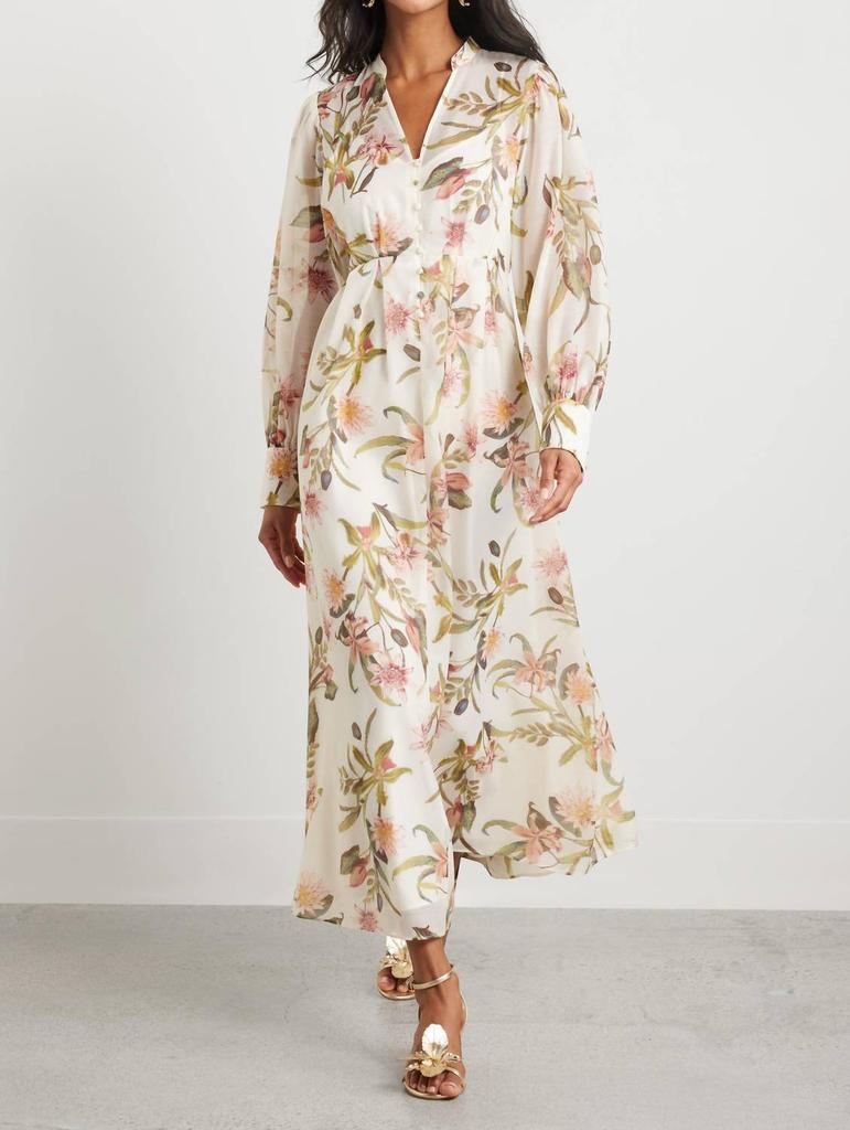 Chelsea28 Floral Long Sleeve Maxi Dress In Ivory Pink Bohem Botanical