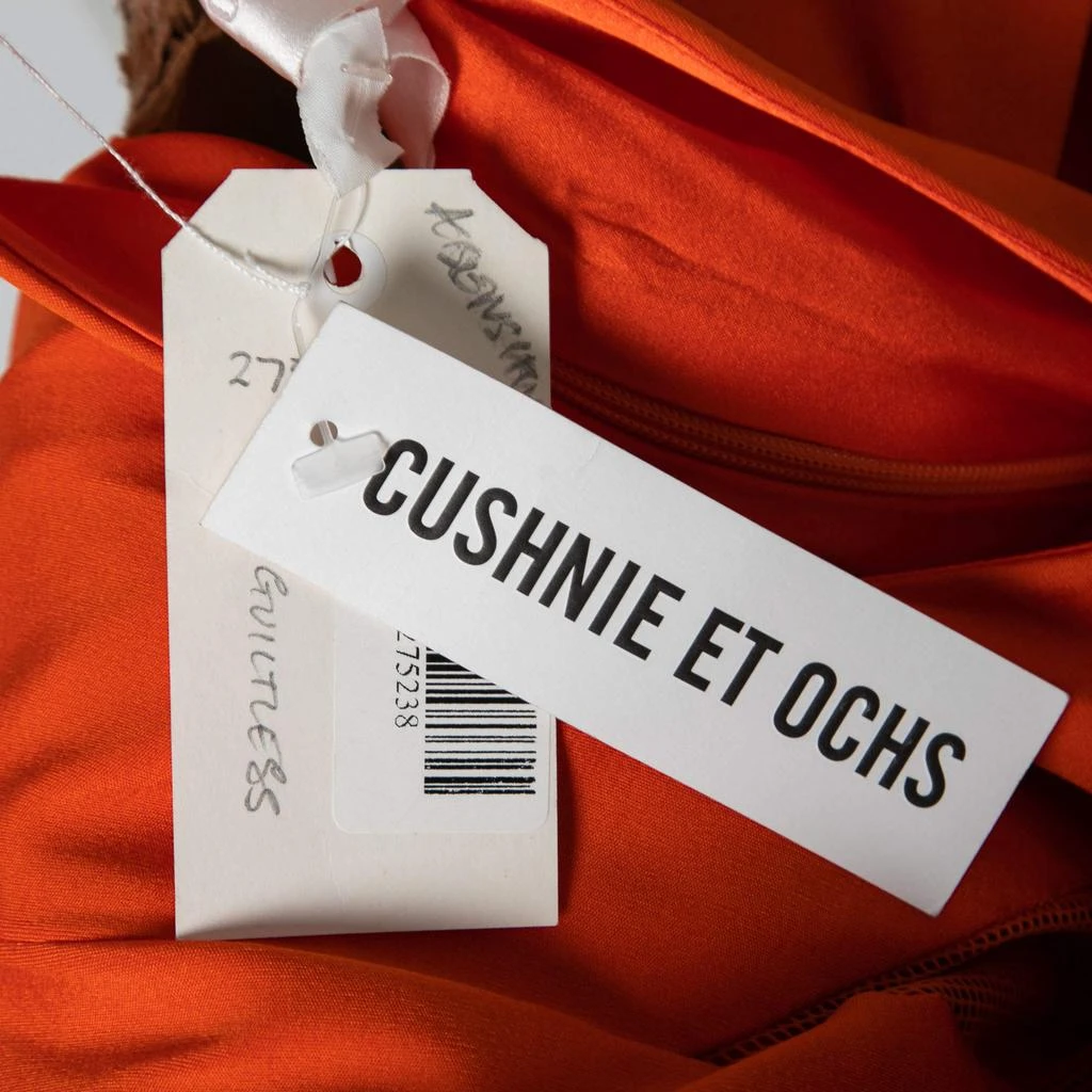 CUSHNIE Cushnie Et Ochs Tangerine Orange Stretch Satin Jersey Mesh Paneled Gown S 5