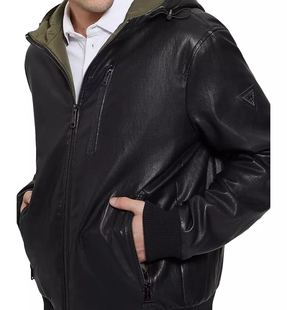 GUESS Men's Gary Faux Leather Hooded Jacket 4