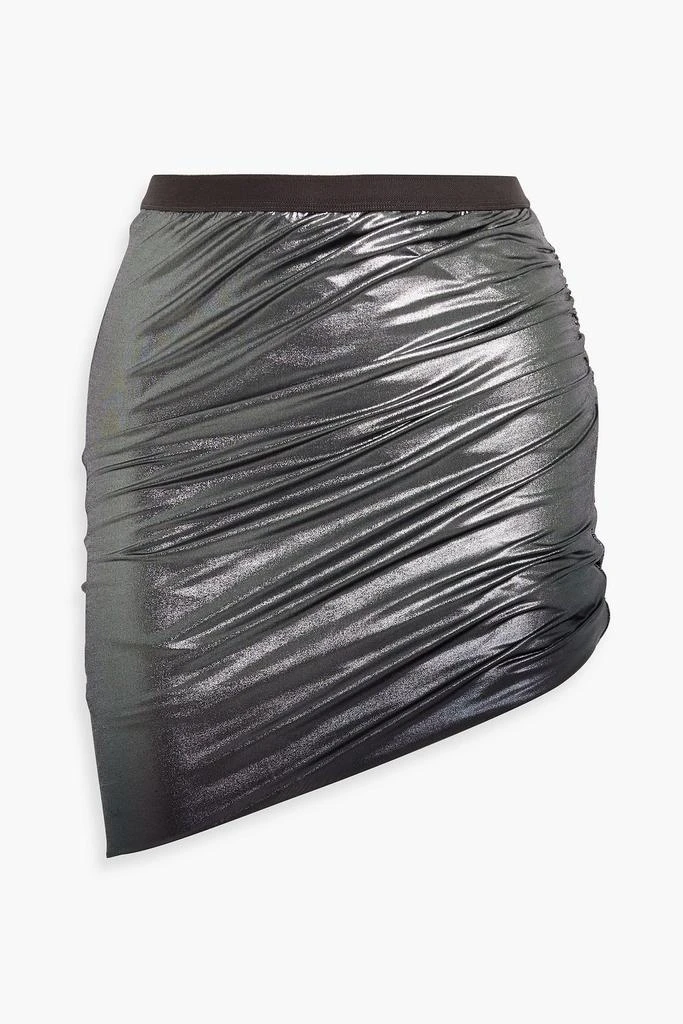 Rick Owens Jade ruched metallic stretch-jersey mini skirt 1