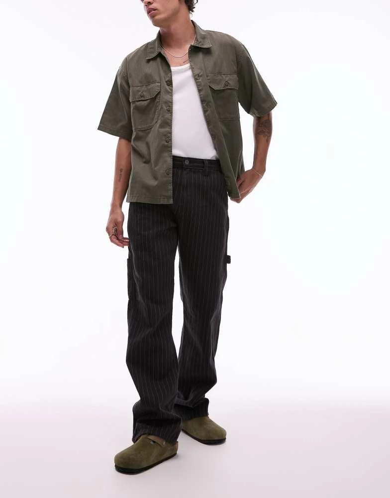DICKIES Dickies pinstripe carpenter trousers in black and off white 1