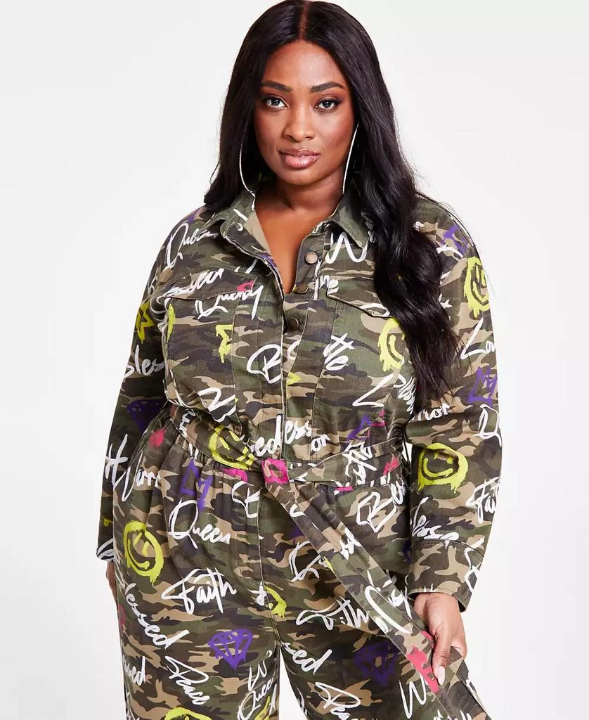 Nina Parker Trendy Plus Size Cotton Twill Camouflage Jumpsuit 4