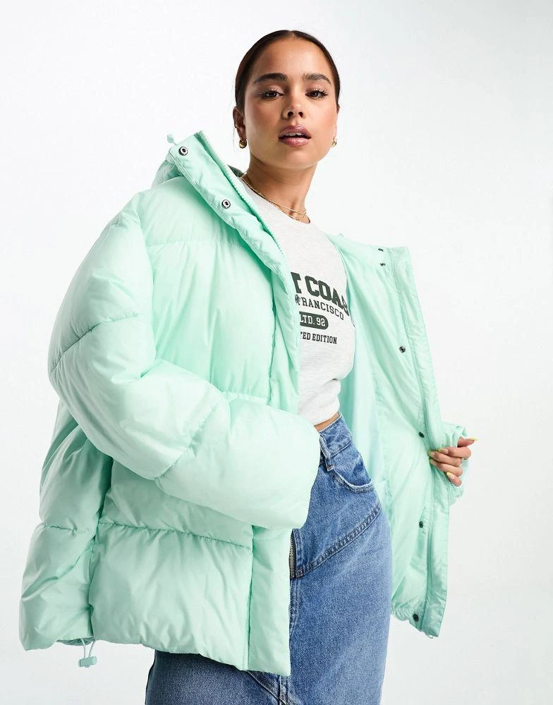 Monki Monki hooded puffer jacket in mint 1