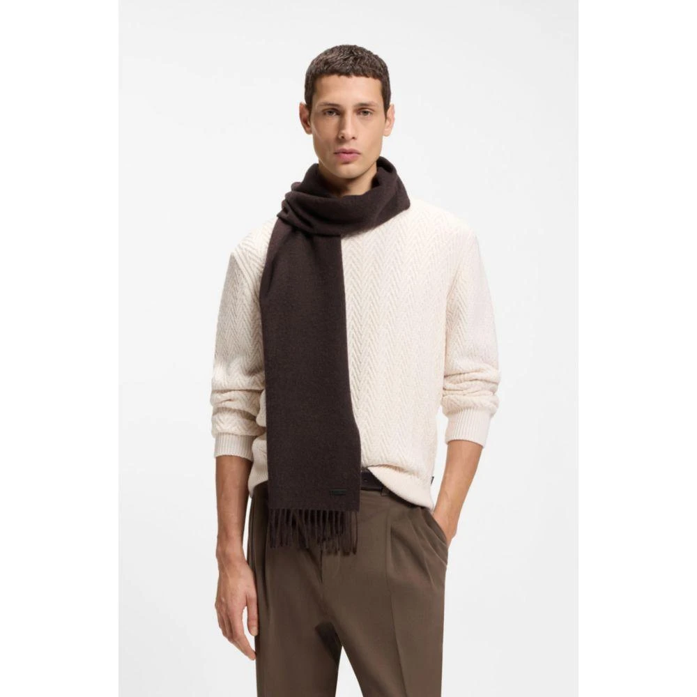 Hugo Boss Wool scarf with faux-leather logo patch 2