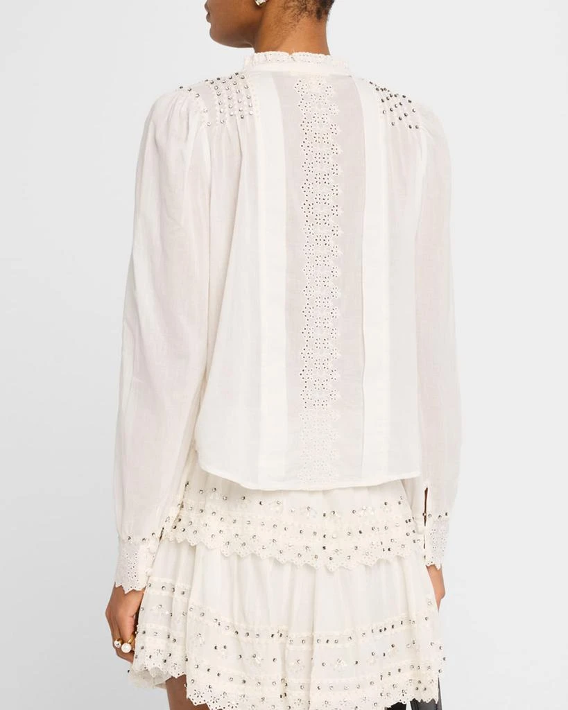 LoveShackFancy Mildrene Embellished Ruffle-Neck Blouse 3