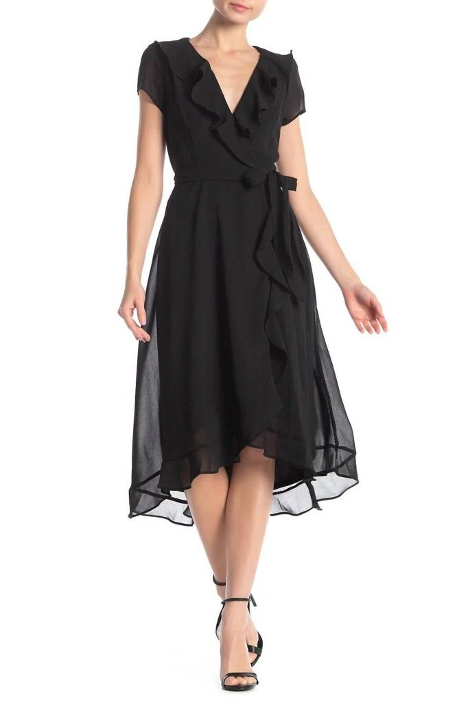 Gabby Skye Gabby Skye - Cap Sleeve Tie Waist Faux Wrap Above Knee Dress 1