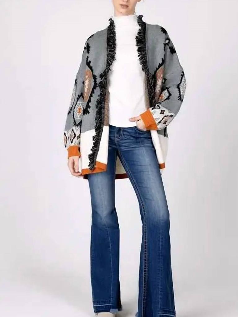 Miss Me Miss Me - Color Block open front Aztec Cardigan