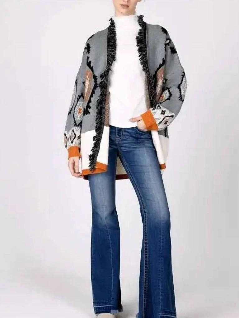 Miss Me Miss Me - Color Block open front Aztec Cardigan 1