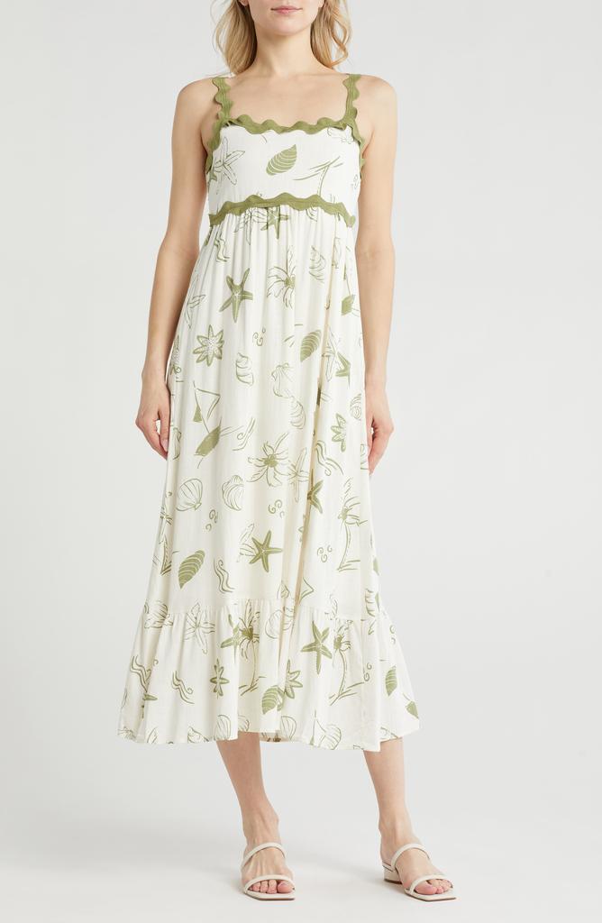 Blu Pepper Ocean Print Empire Waist Midi Dress