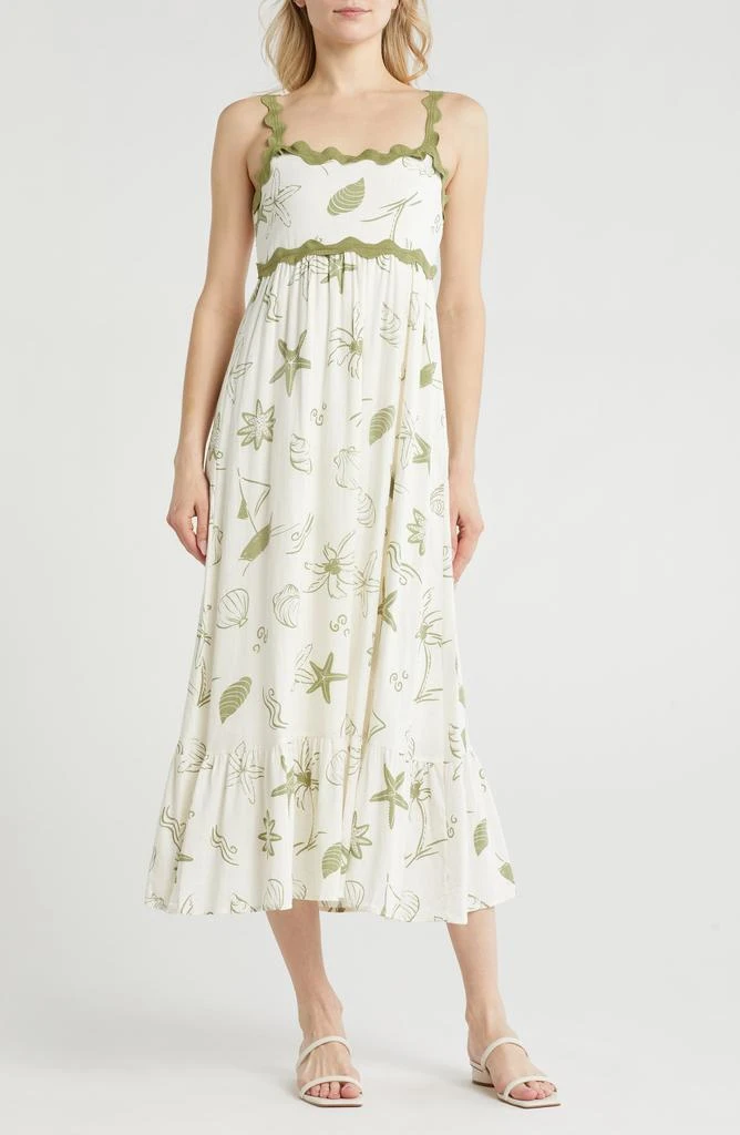 Blu Pepper Ocean Print Empire Waist Midi Dress 1