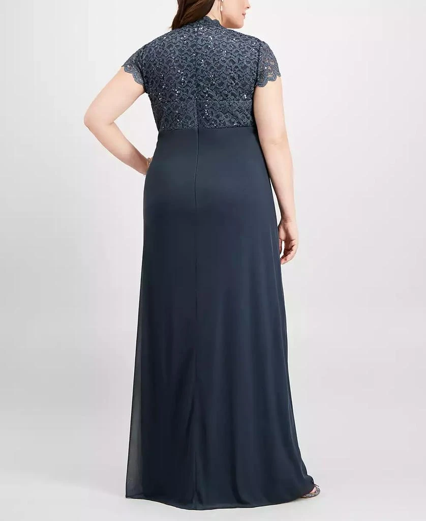 Betsy & Adam Plus Size Sequined-Lace Ruched Gown 7