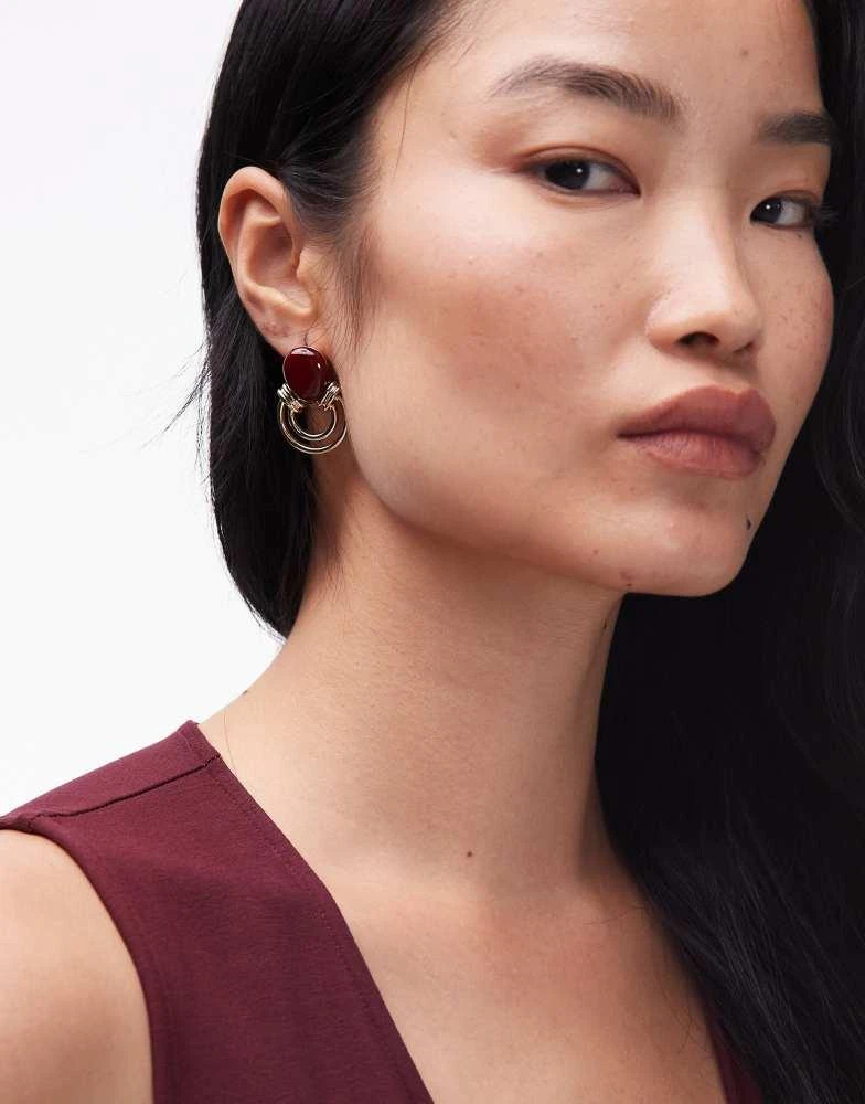 Topshop Topshop Bryony door knocker stud earrings with stone in gold and burgundy 3
