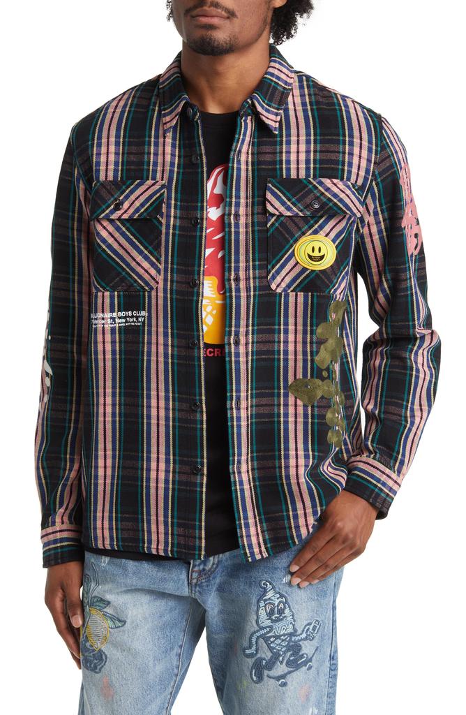 Billionaire Boys Club Mantra Plaid Embroidered Button-Up Overshirt