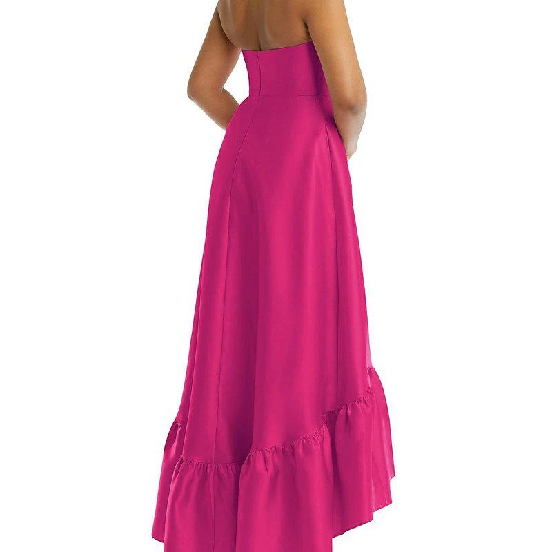 Alfred Sung Strapless Deep Ruffle Hem Satin High Low Dress With Pockets D838 2