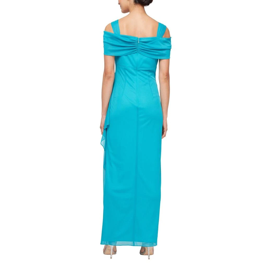 Alex Evenings Long Mesh Dress with Cold Shoulders 2